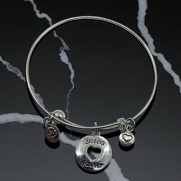 Brighton Sisters Forever Bangle Bracelet Expandable Silver Tone Charm Vintage  - Picture 14 of 16